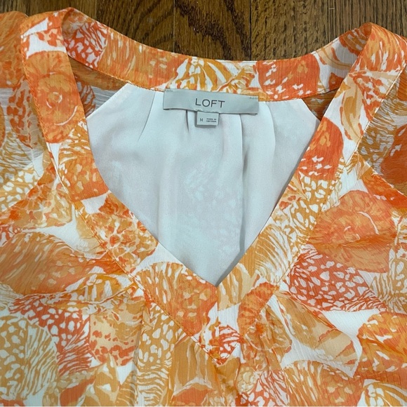 Loft Flutter Sleeve Blouse Orange/Spring/Summer Size Medium - Picture 3 of 7